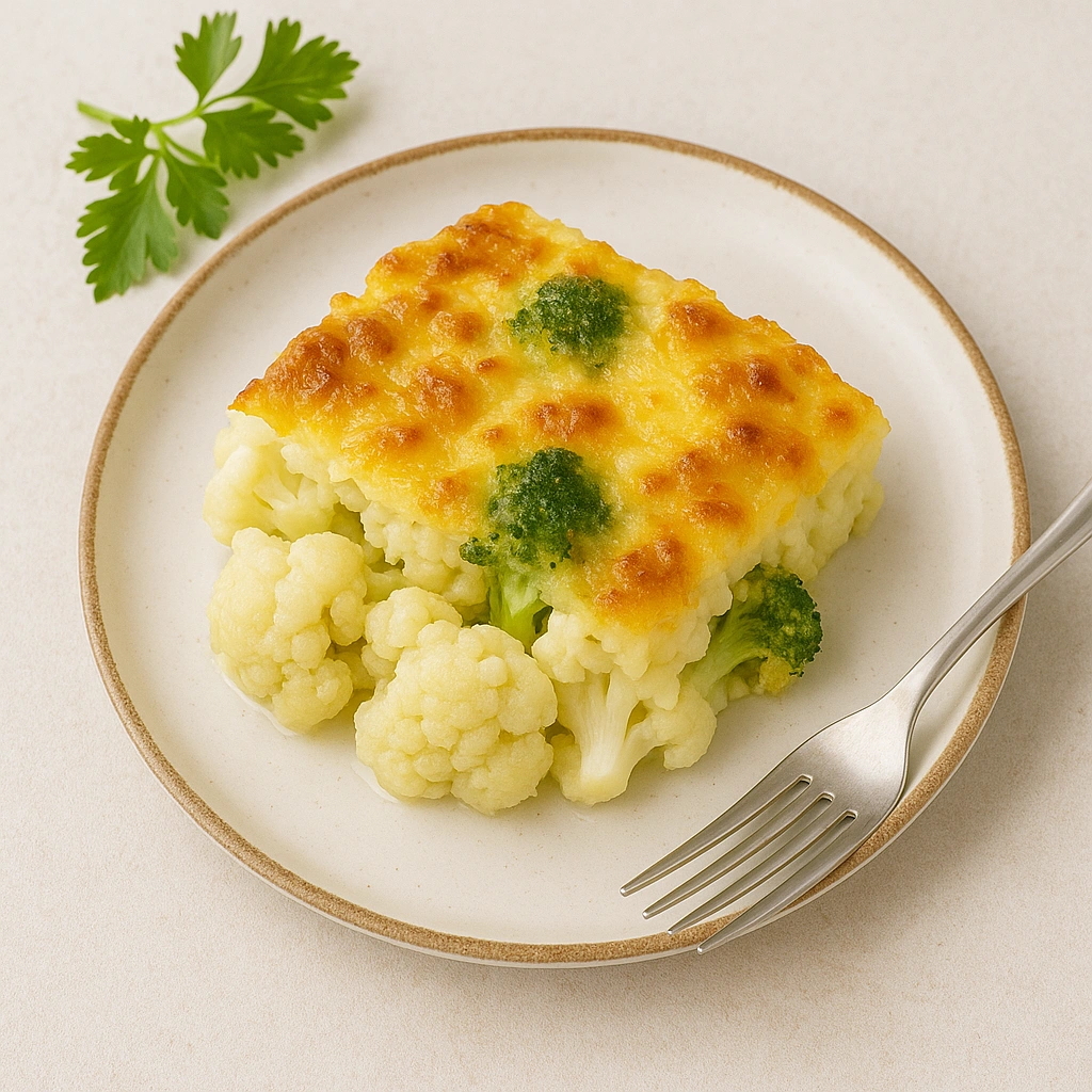 Подача запіканки з цвітної капусти на тарілці