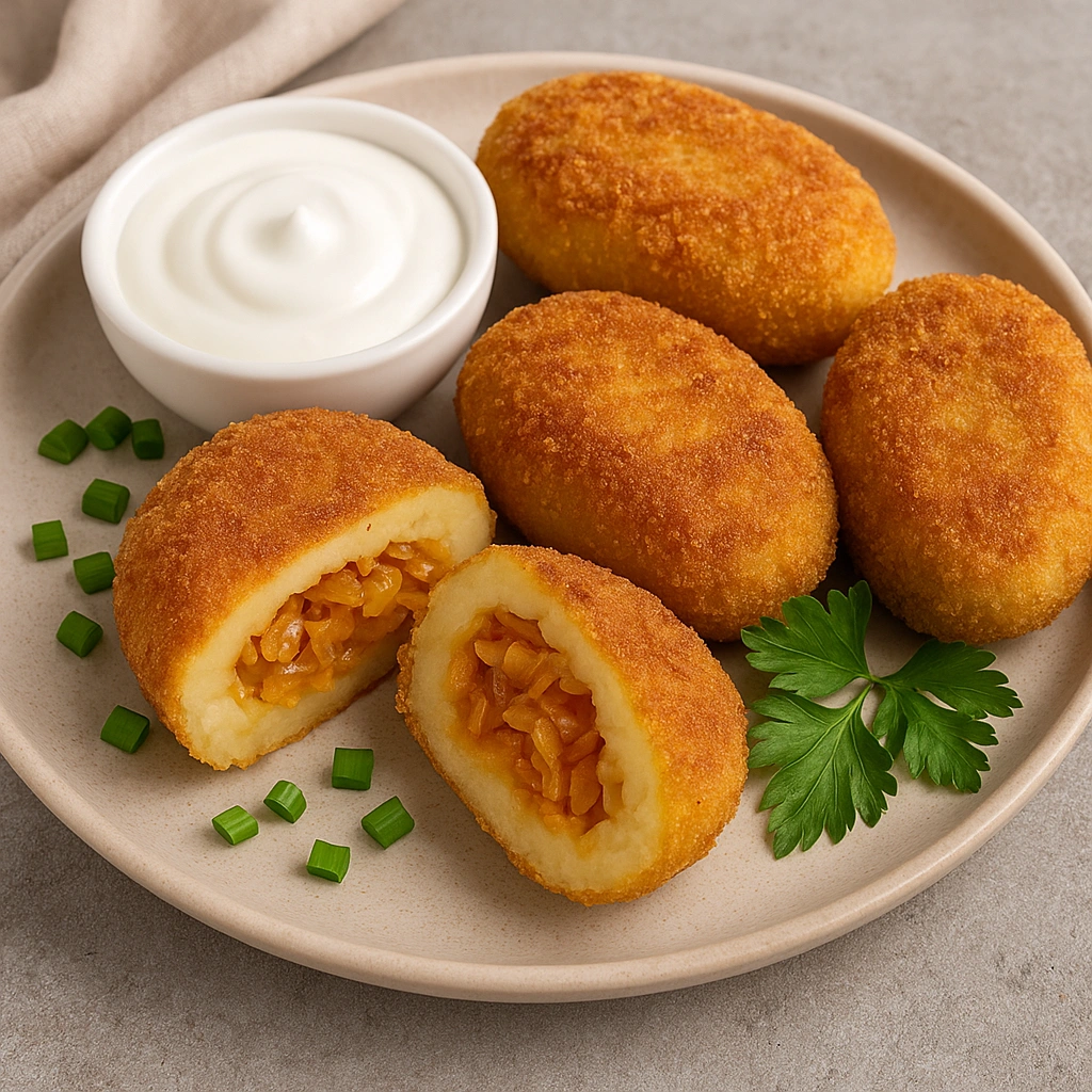 Апетитні зрази з капустою на тарілці зі сметаною