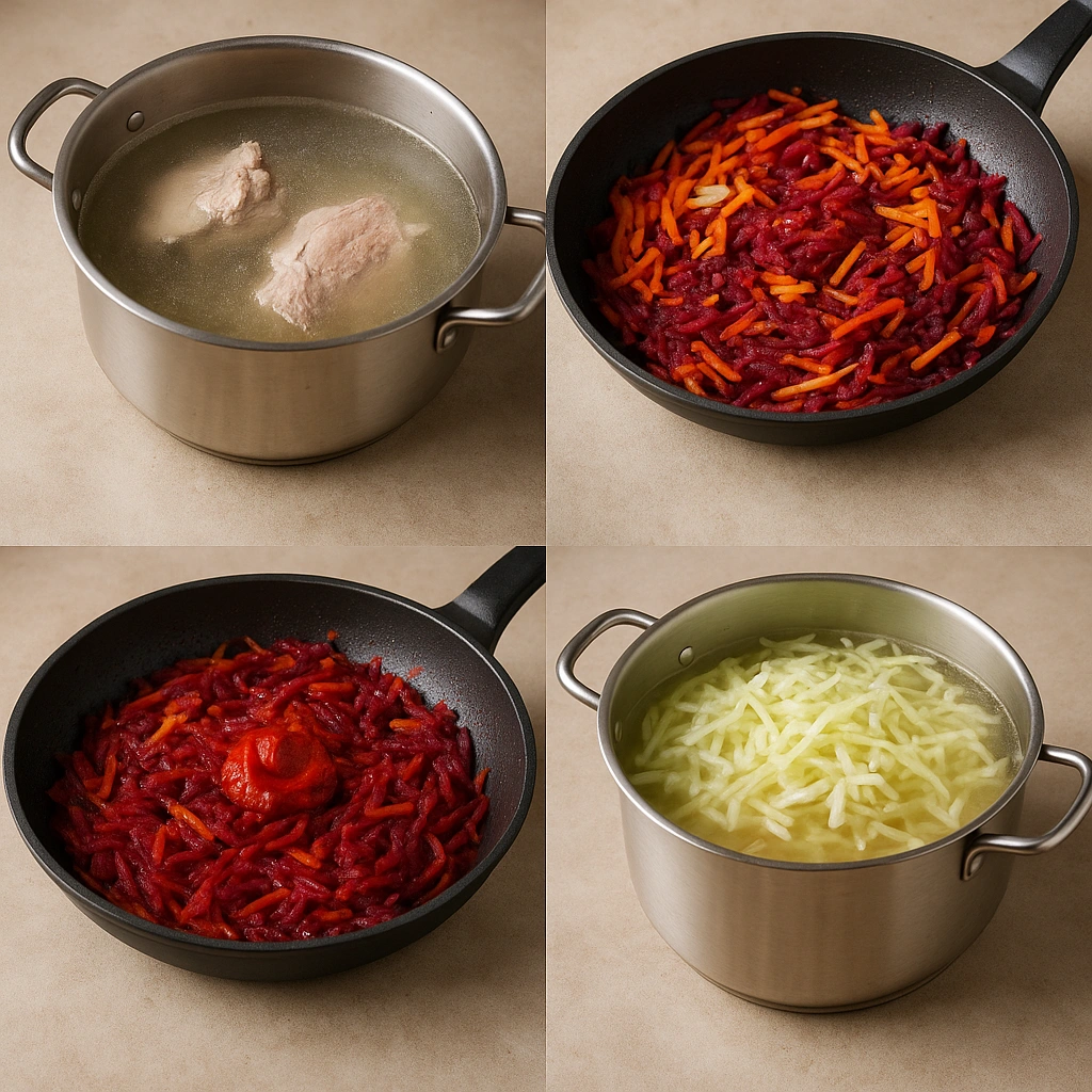 Приготування борщу з квашеною капустою покроково