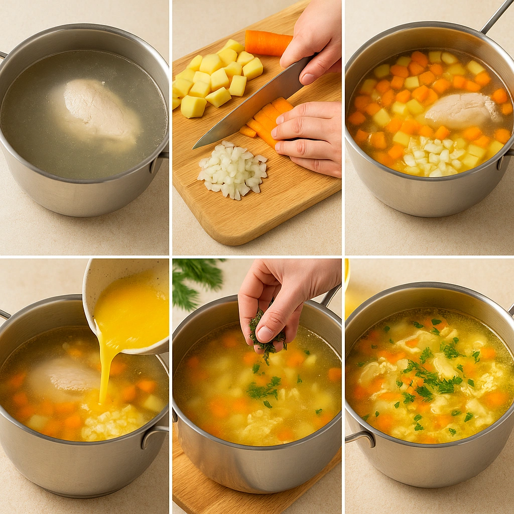 Покрокове приготування бульйону з яйцем