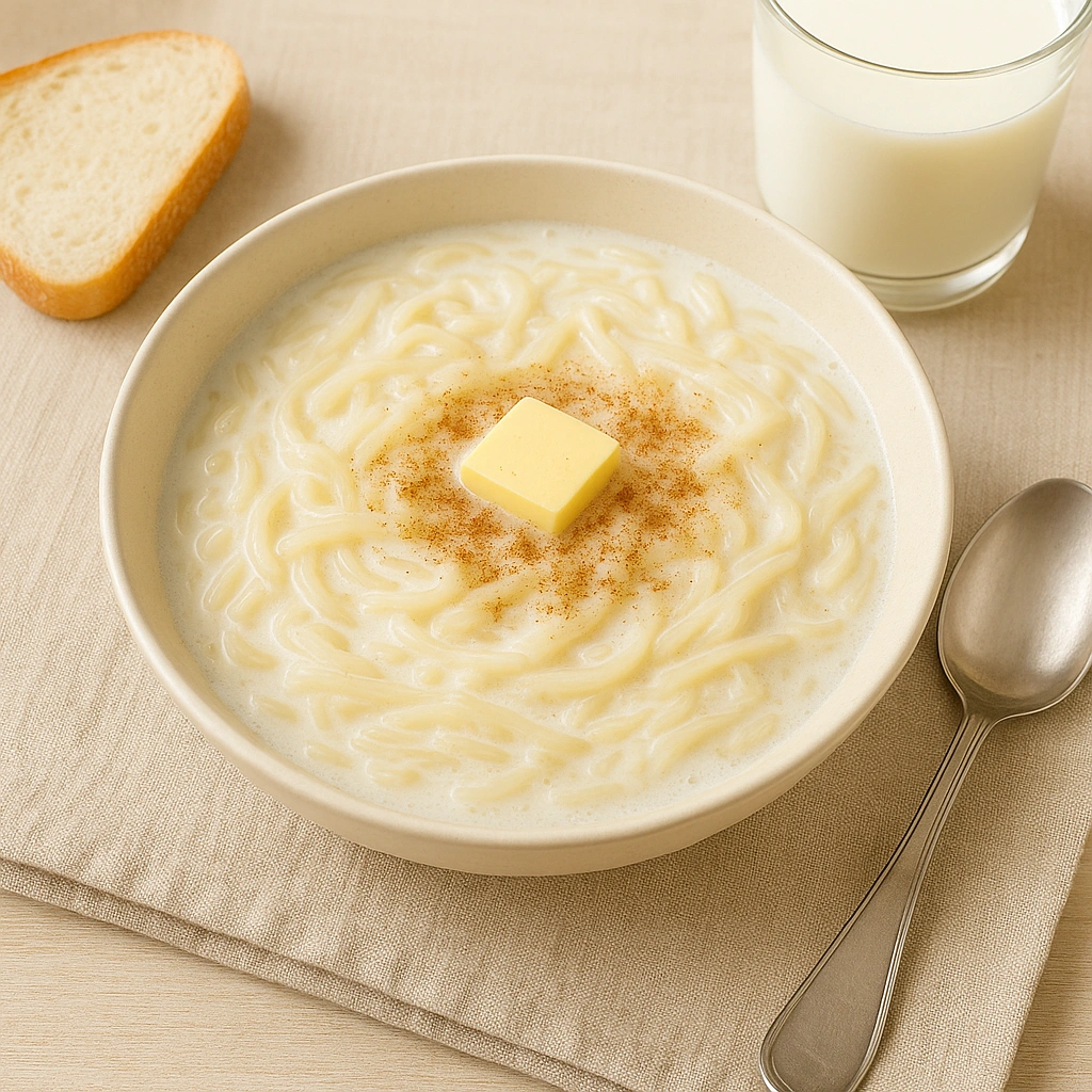Подача молочної локшини з маслом і родзинками