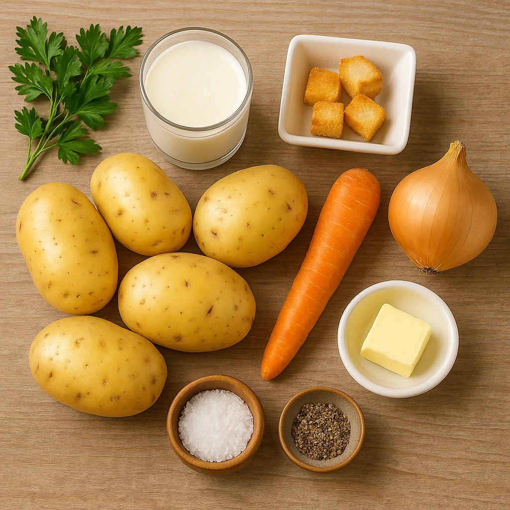 Інгредієнти для супу-пюре з картоплі на столі