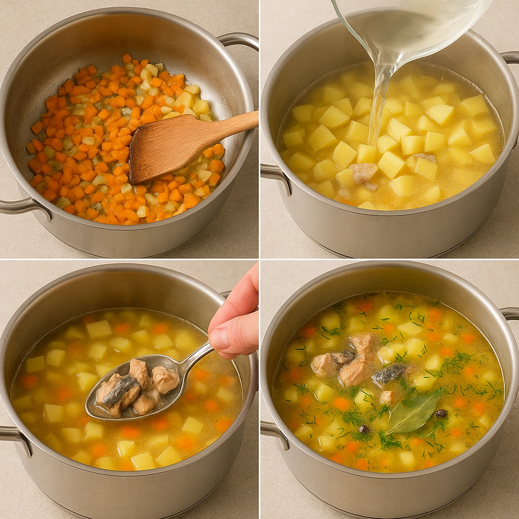 Етапи приготування супу з рибної консерви покроково